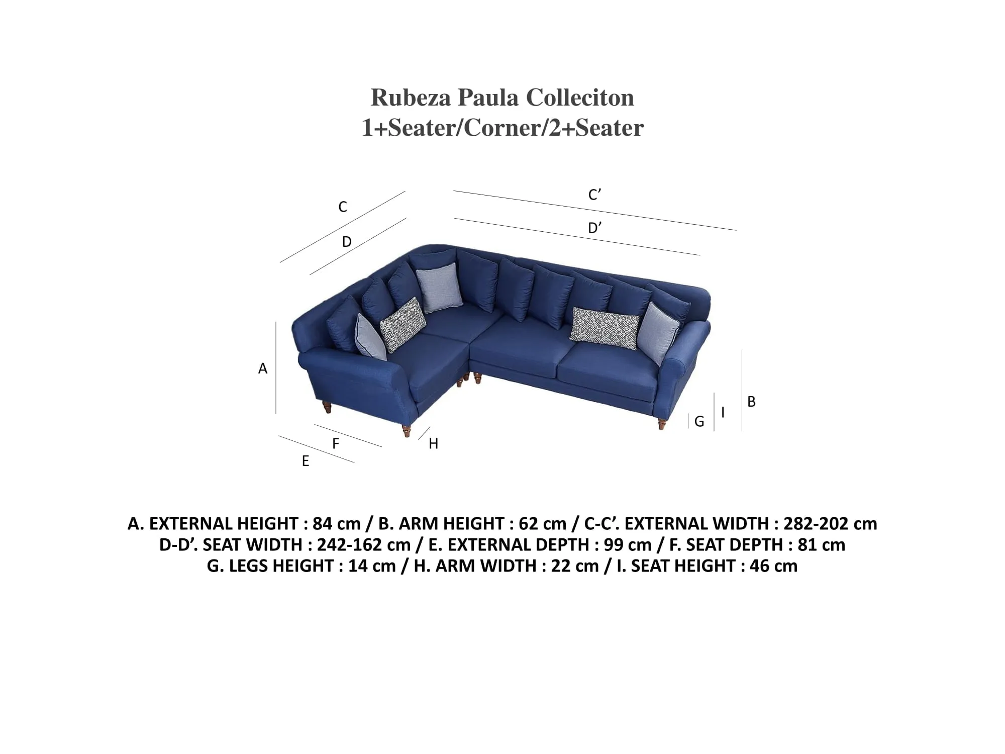Rubeza Paula 1 Seater/Corner/2 Seater - Ocean Green