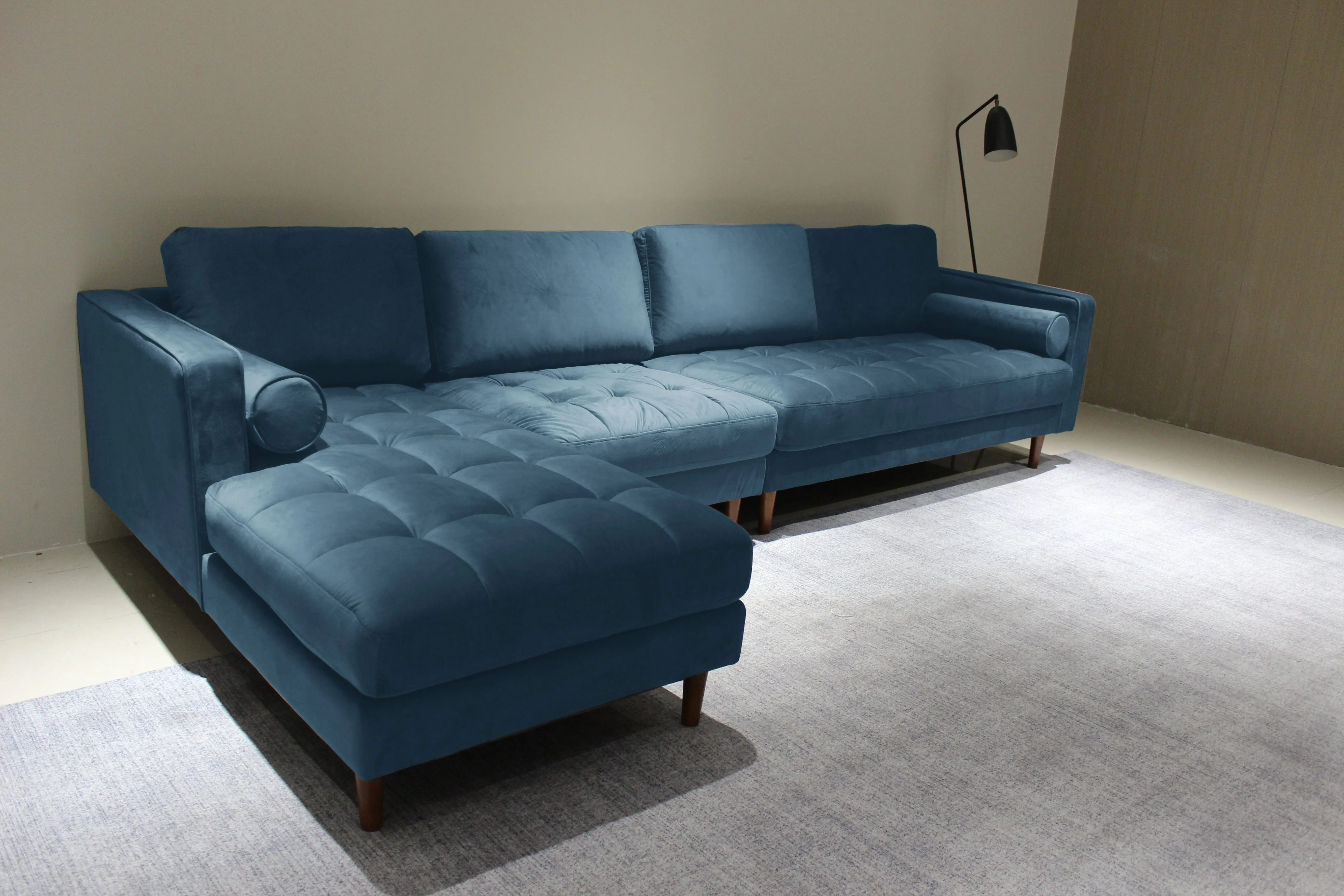 Rubeza Scott 5 Seater Left Hand Facing Chaise End Corner Sofa - Ocean Green