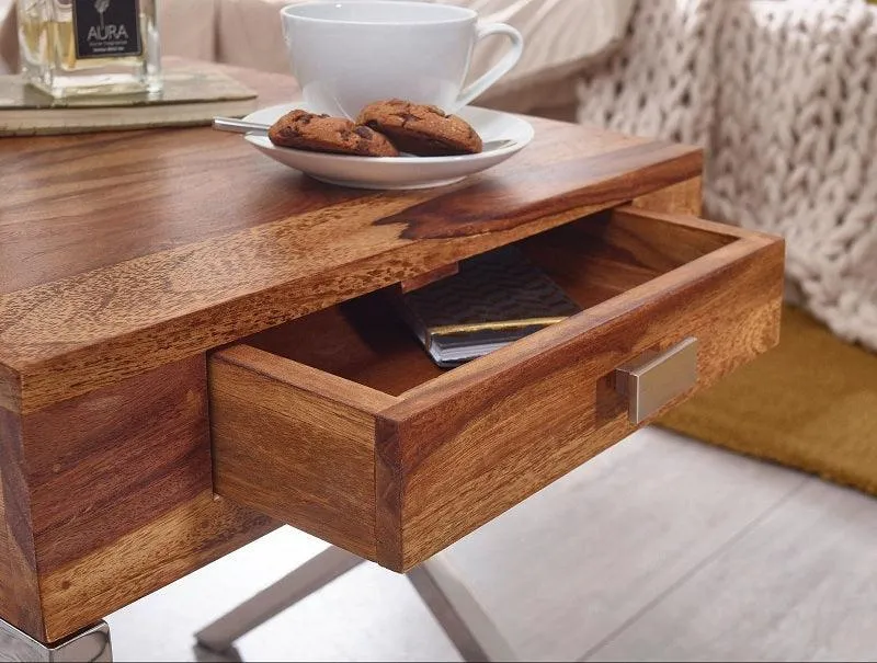 Solid Wood Beside Table for Living Room In Natural Finish