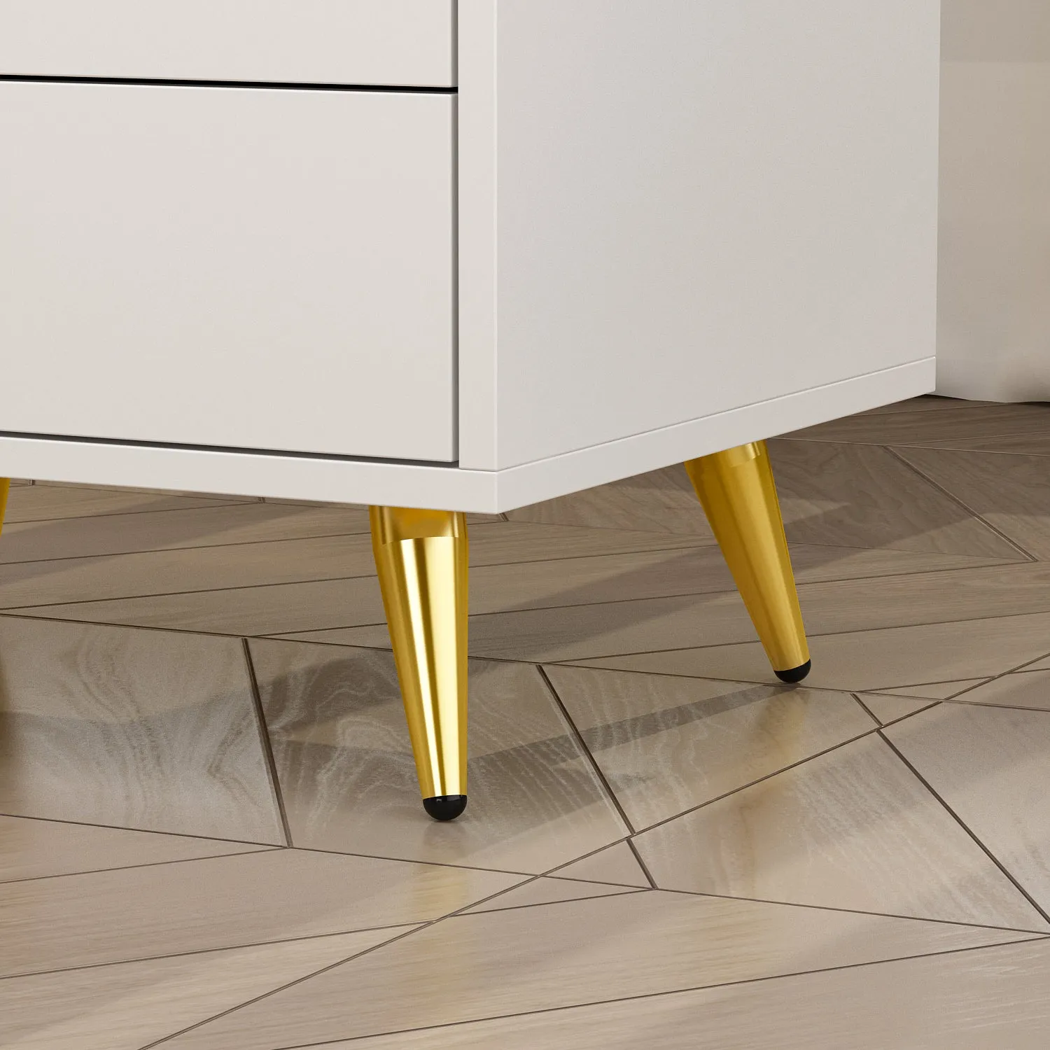 Storage Nightstand Chest 3 Drawers Cabinet in Bedroom with Metal Parts