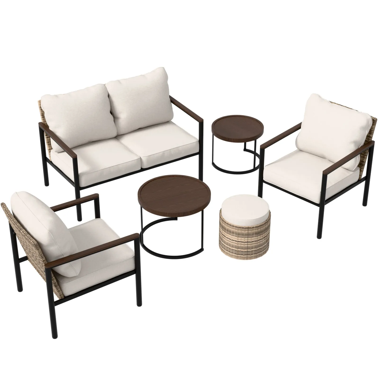 Sunset Dune Outdoor 6 PCS Patio Furniture,  2 Chairs 1 Loveseat 2 Tables Ottoman