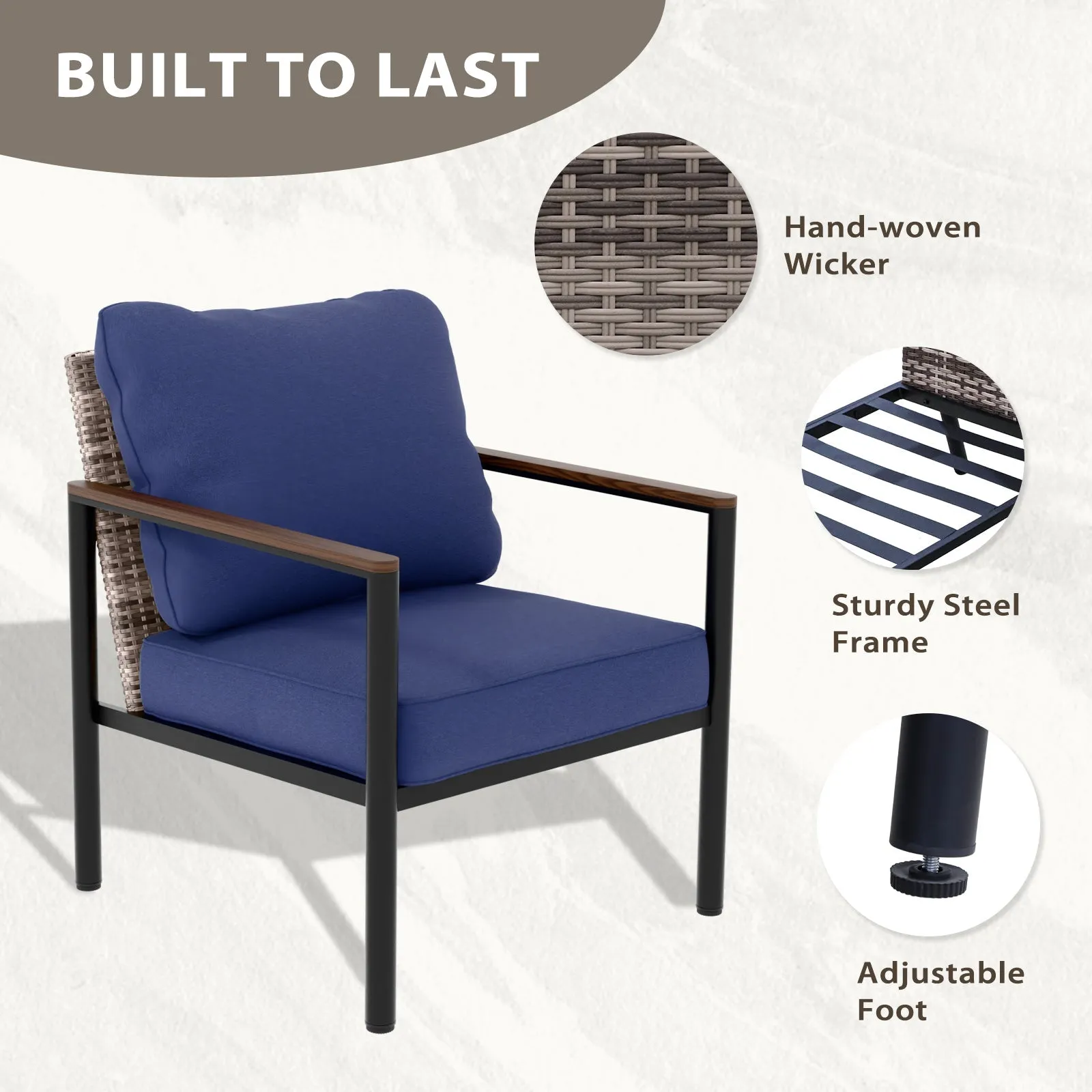 Sunset Dune Outdoor 6 PCS Patio Furniture,  2 Chairs 1 Loveseat 2 Tables Ottoman