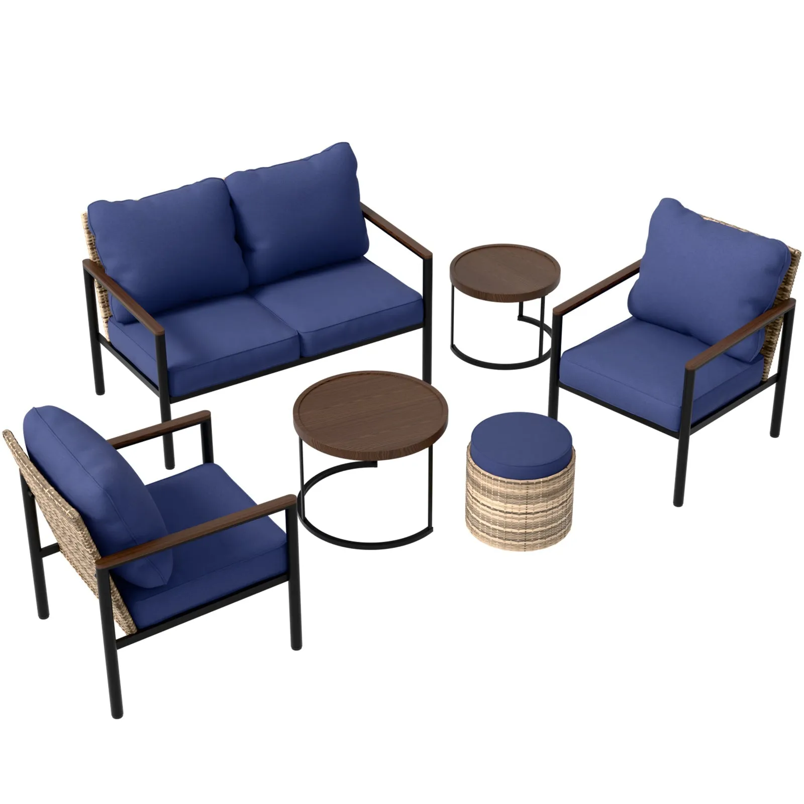 Sunset Dune Outdoor 6 PCS Patio Furniture,  2 Chairs 1 Loveseat 2 Tables Ottoman