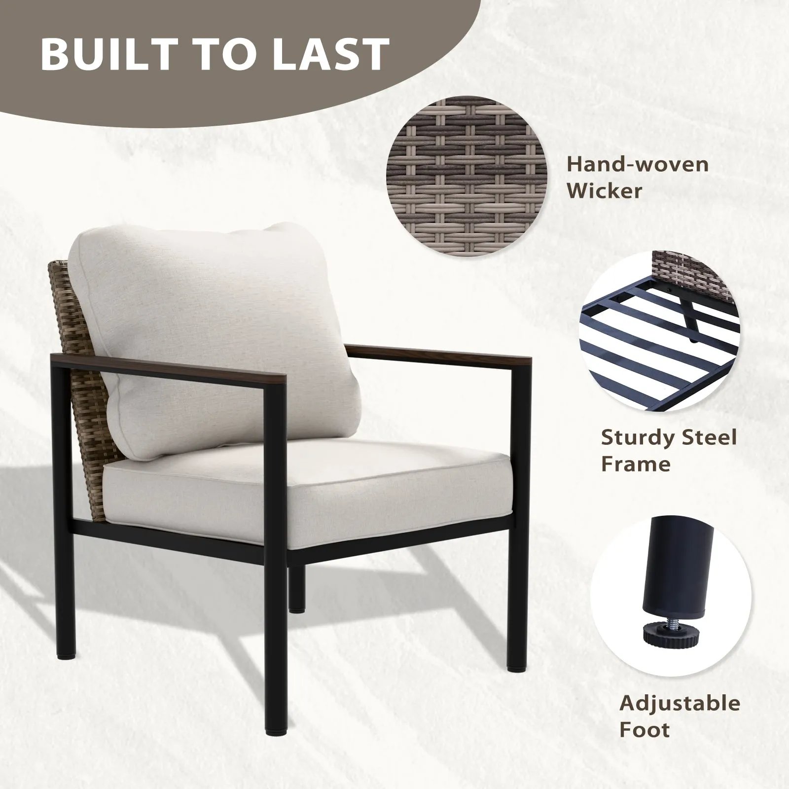 Sunset Dune Outdoor 6 PCS Patio Furniture,  2 Chairs 1 Loveseat 2 Tables Ottoman