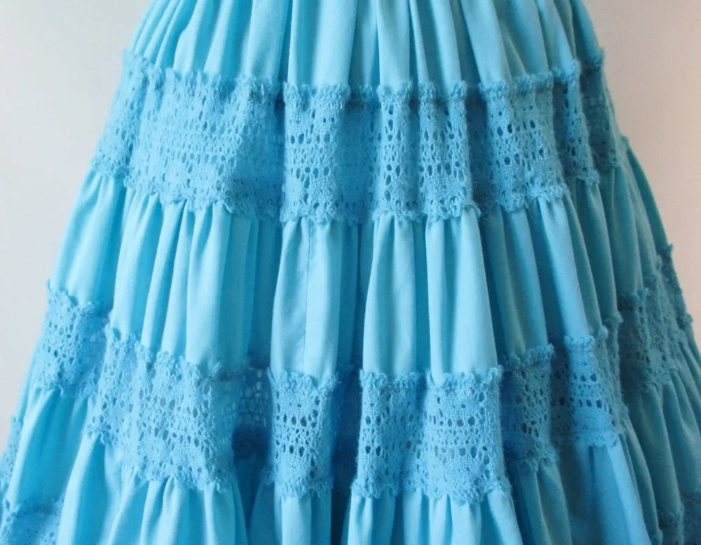 Vintage 50's Aquamarine Desert Flower Patio / Squaw Skirt Blouse Set L